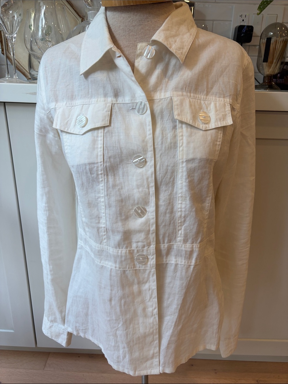 Tall Girl Off White 100% Linen Button-Front Jacket or Blouse